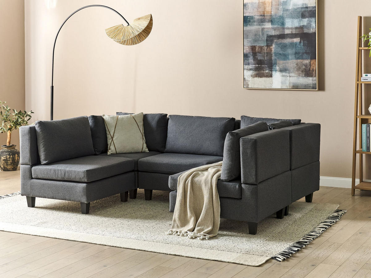 MODULÁRNÍ POHOVKA 5-místná Tvar U Tmavě šedá Látka Unstad - tmavě šedá, textil (228/72/76cm) - Beliani