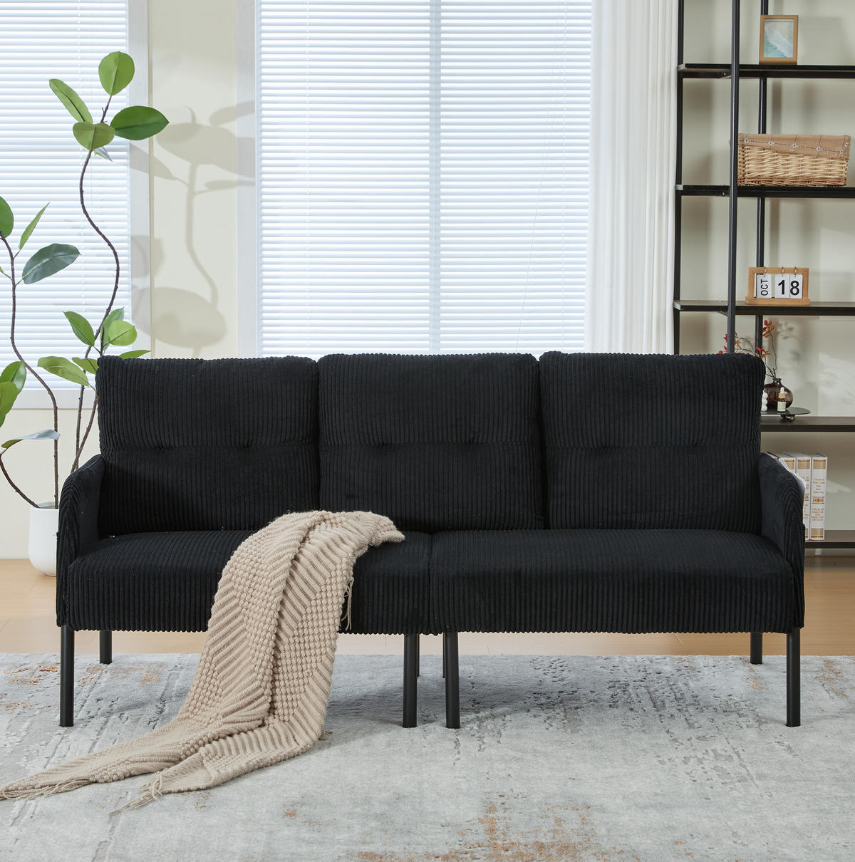 3-SITZER-SOFA 171/72/80 cm aus Cord mit Seitentasche Schwarz - Schwarz, Textil (72/80/171cm) - Modenvie