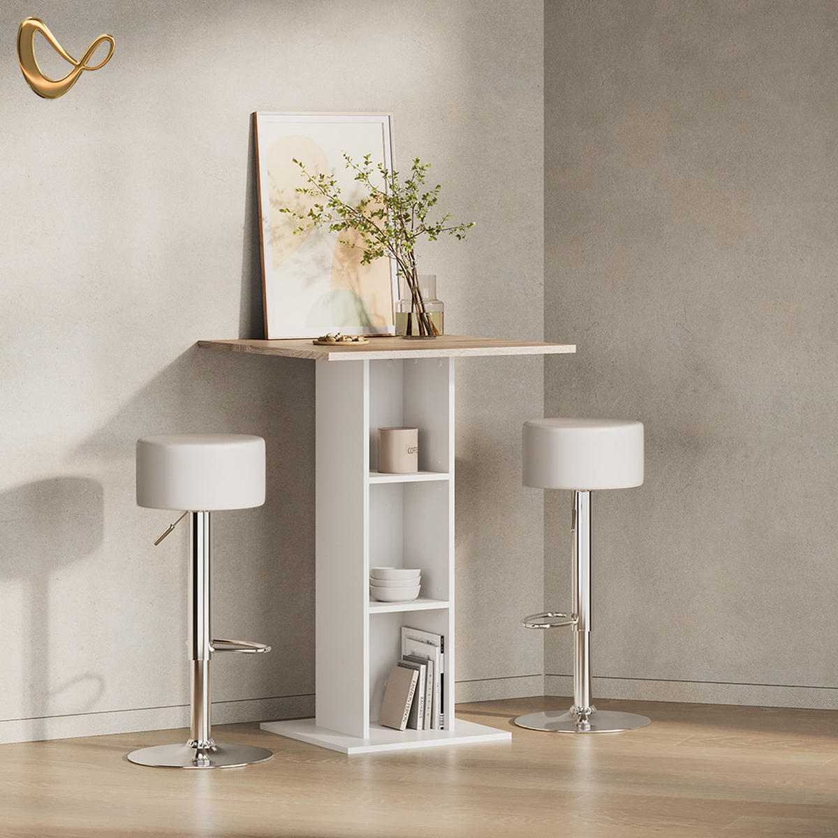 BARTISCH Regusa Weiß/Sonoma 75 x 75 cm - Weiß/Sonoma Eiche, Holzwerkstoff (75/75/106cm) - Livinity®