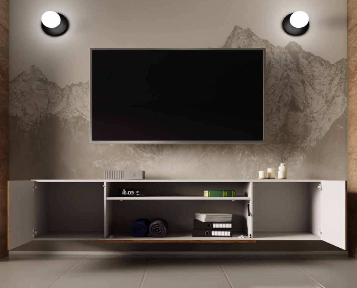 TV-LOWBOARD Weiß NOELI Hängend Mit Gerillten Fronten Für Fernseher - Braun, Holzwerkstoff (200/40/41cm) - Sepro Meble