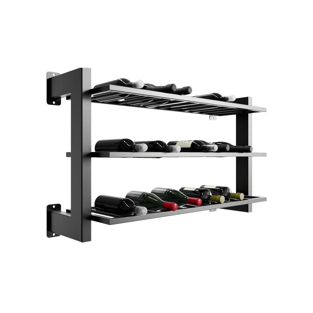 WEINREGAL Canary Metall,Schwarz, Für 36 Weinflaschen 60/100/30cm - Schwarz, Metall (30/60/100cm) - Metalo Pro