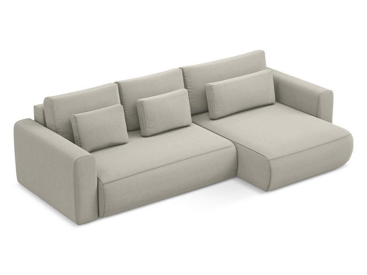 ECKSOFA mit Schlaffunktion Samt Stoff Creme - Perlmutt/Creme, Kunststoff/Textil (278/149cm) - Makamii