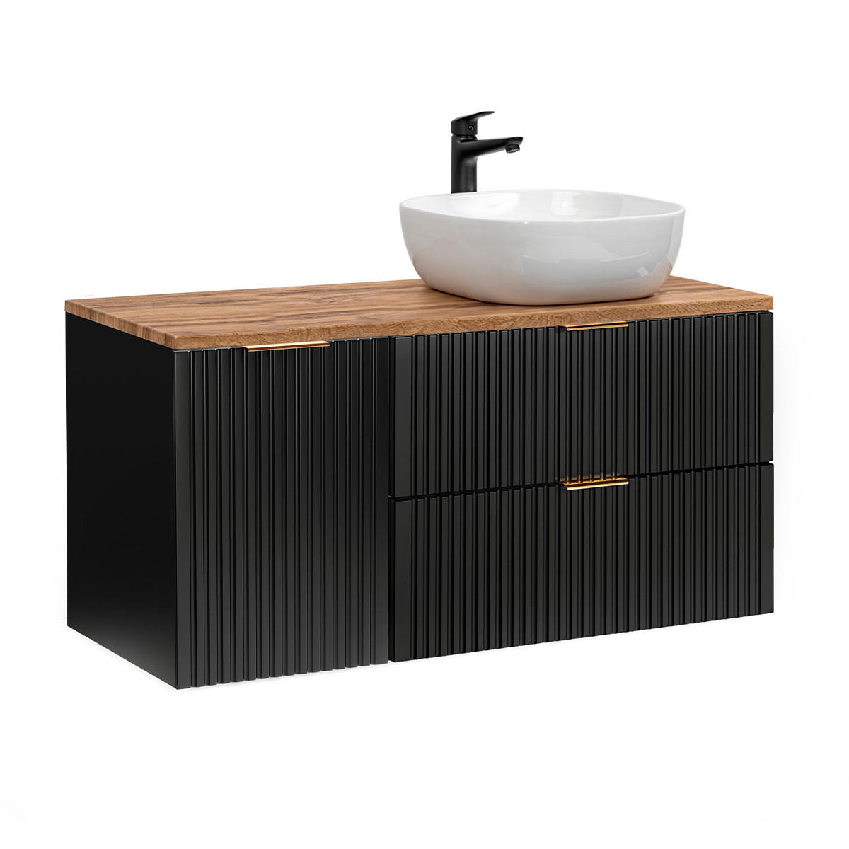 BADMÖBEL 120.8cm Adriel 2er-Set Schwarz und Holz - Schwarz, Holzwerkstoff (120.8/59/46cm) - Petits-meubles