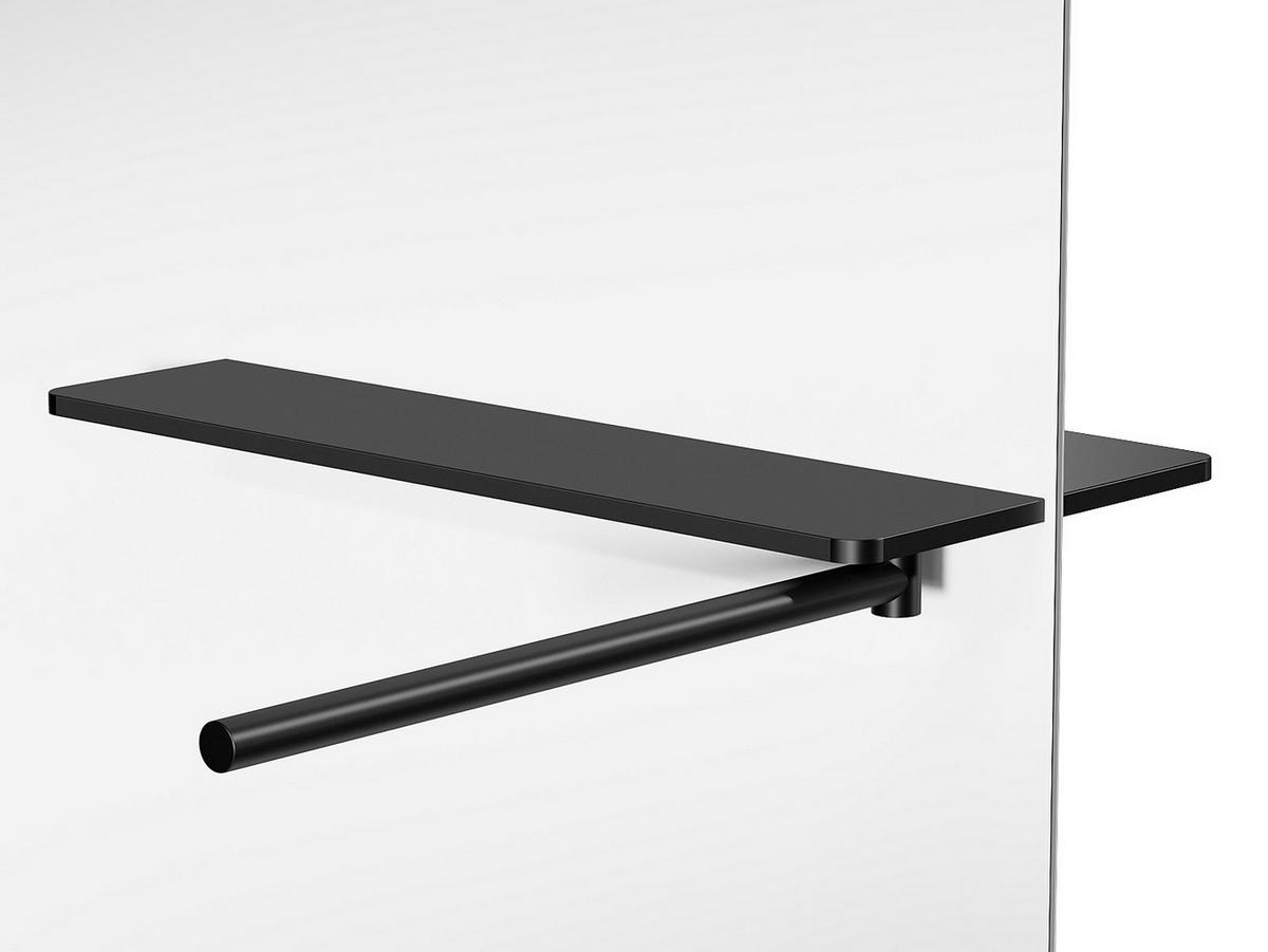 DUSCHWAND für begehbare Duschen Nebel mit Handtuchhalter & Ablagen - 120 x 200 cm - Schwarz matt - POMARO - Schwarz, Metall (120/200cm) - Vente-Unique