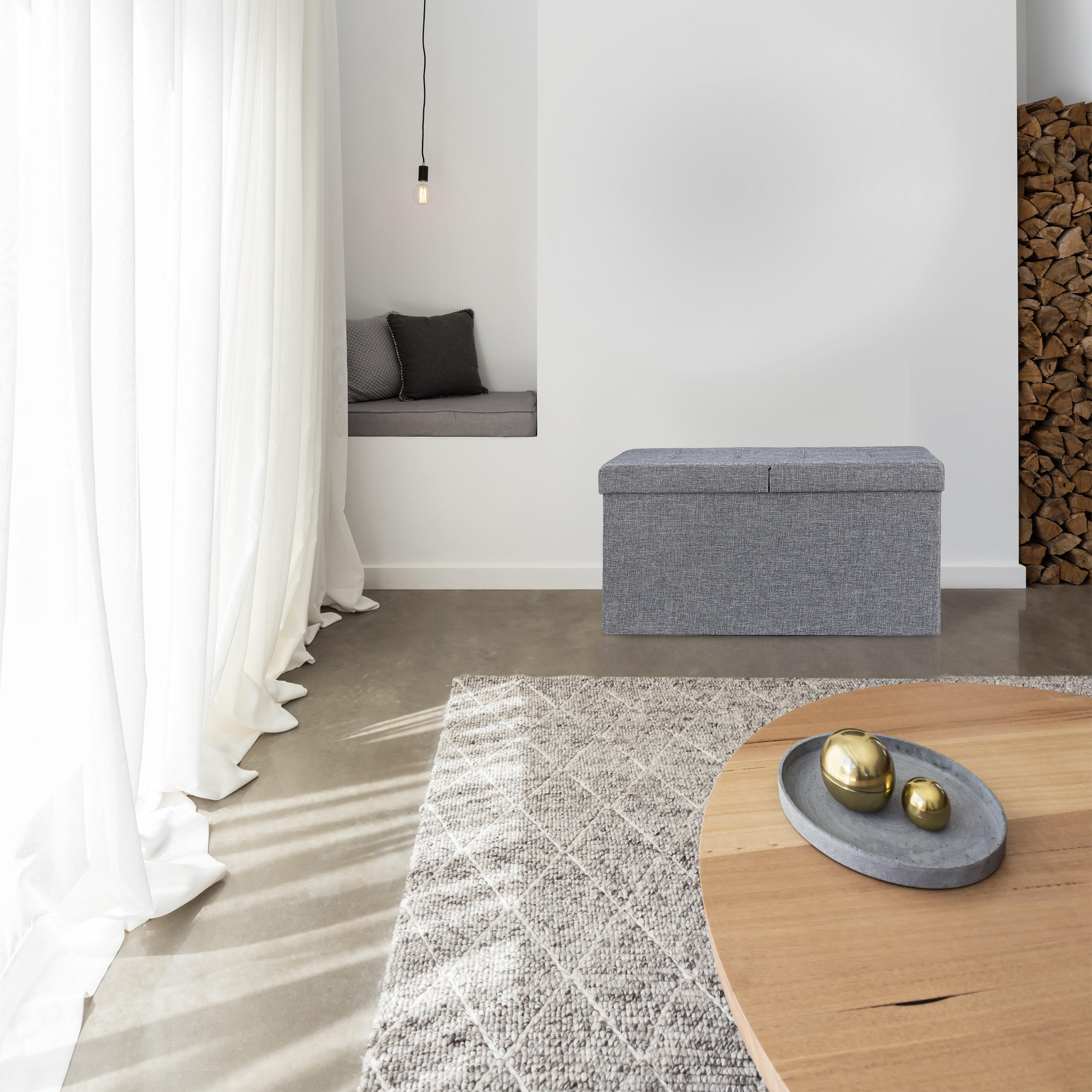 SITZBANK - Grau, Holzwerkstoff/Textil (75.5/38.5/37.5cm) - Relaxdays