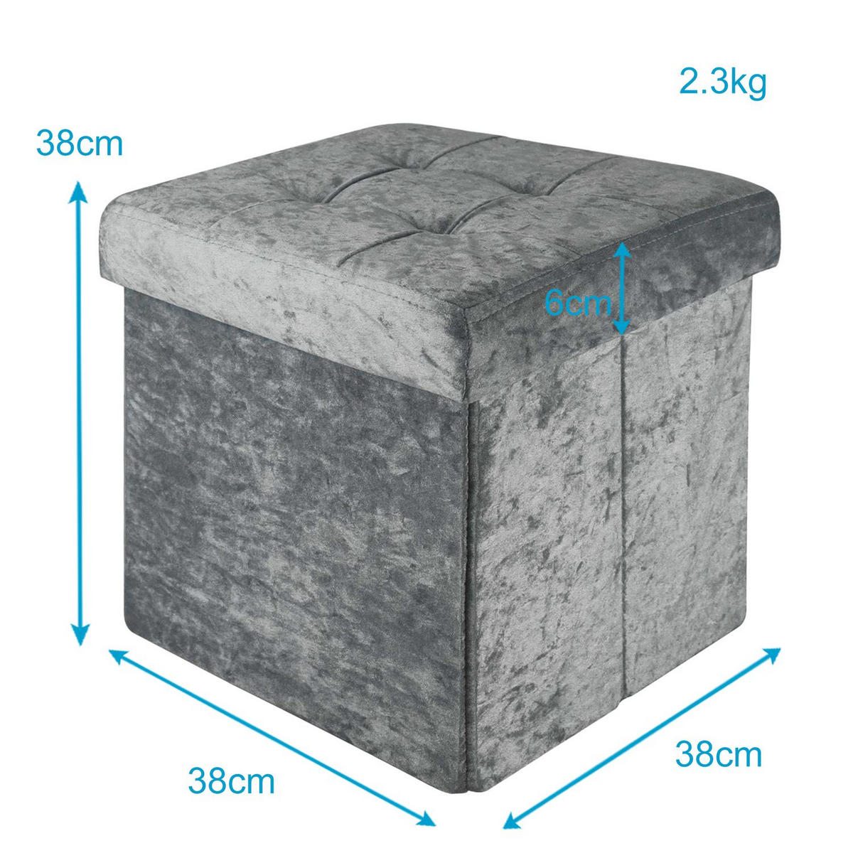 SITZHOCKER Faltbar mit Samtbezug 38/38/38 cm(Grau) - Grau, Karton (38/38/38cm) - Intirilife