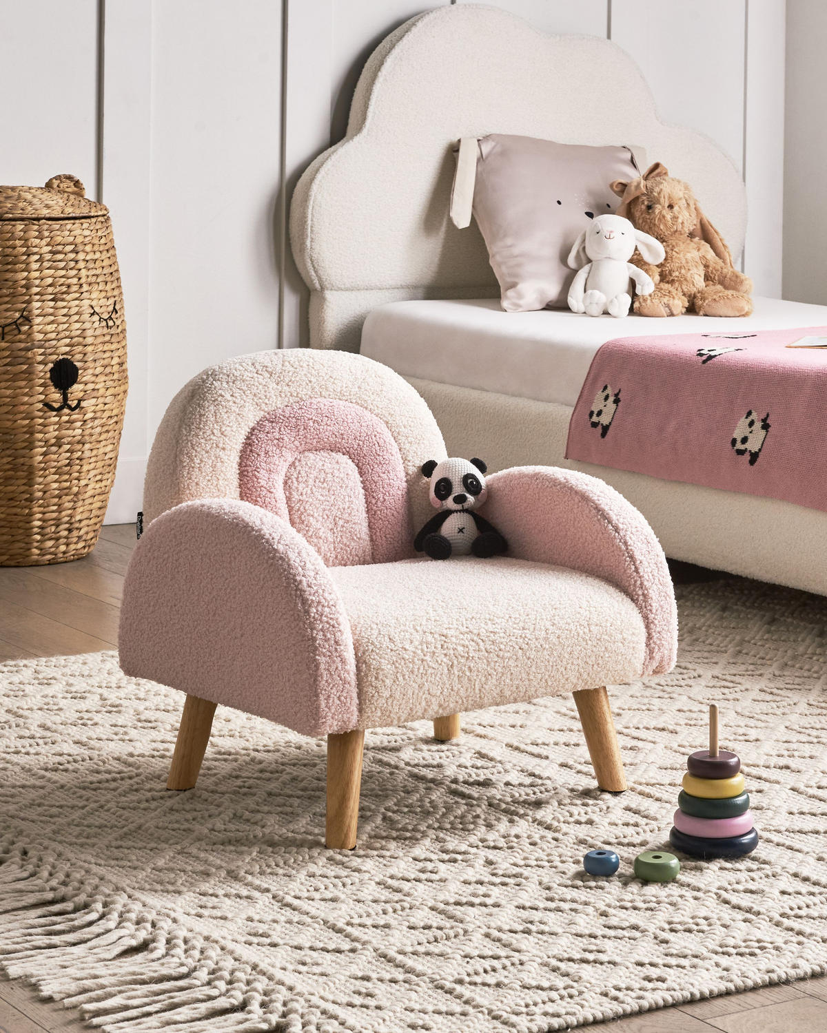 KINDERSESSEL Regenbogen Bouclé Pastellrosa Ombo - Pink, Textil (52/46/46cm) - Beliani
