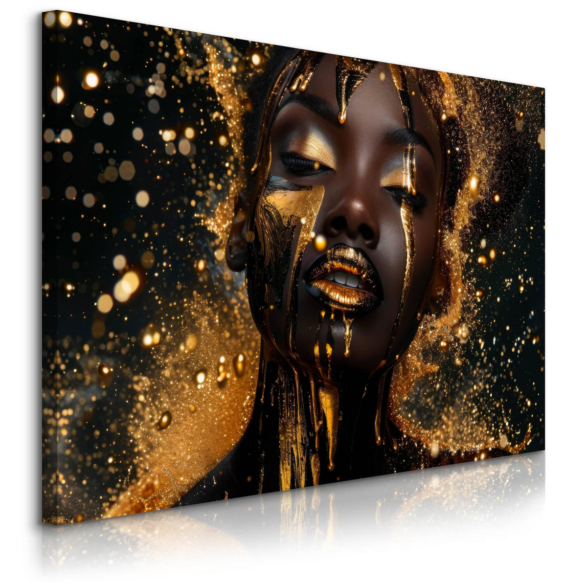 LEINWANDBILD für Wohnzimmer Porträt Frau Abstraktion Glamour 90cm x 60cm - Beige/Schwarz, Textil (90/60cm) - Muralo