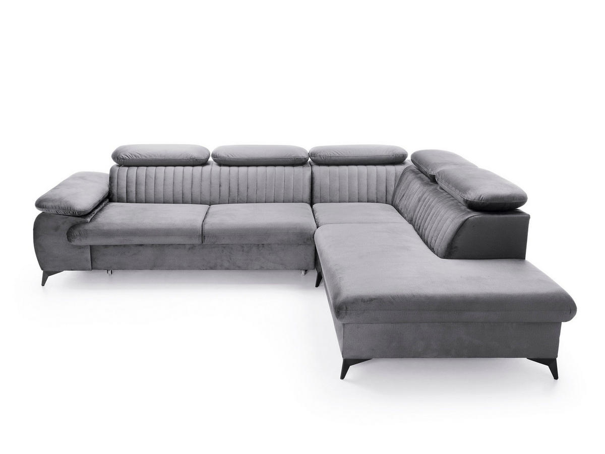 ECKSOFA FIORE Grau Velours-Stoff mit Schlaffunktion - Grau, Holz (275/221cm) - MASSENO