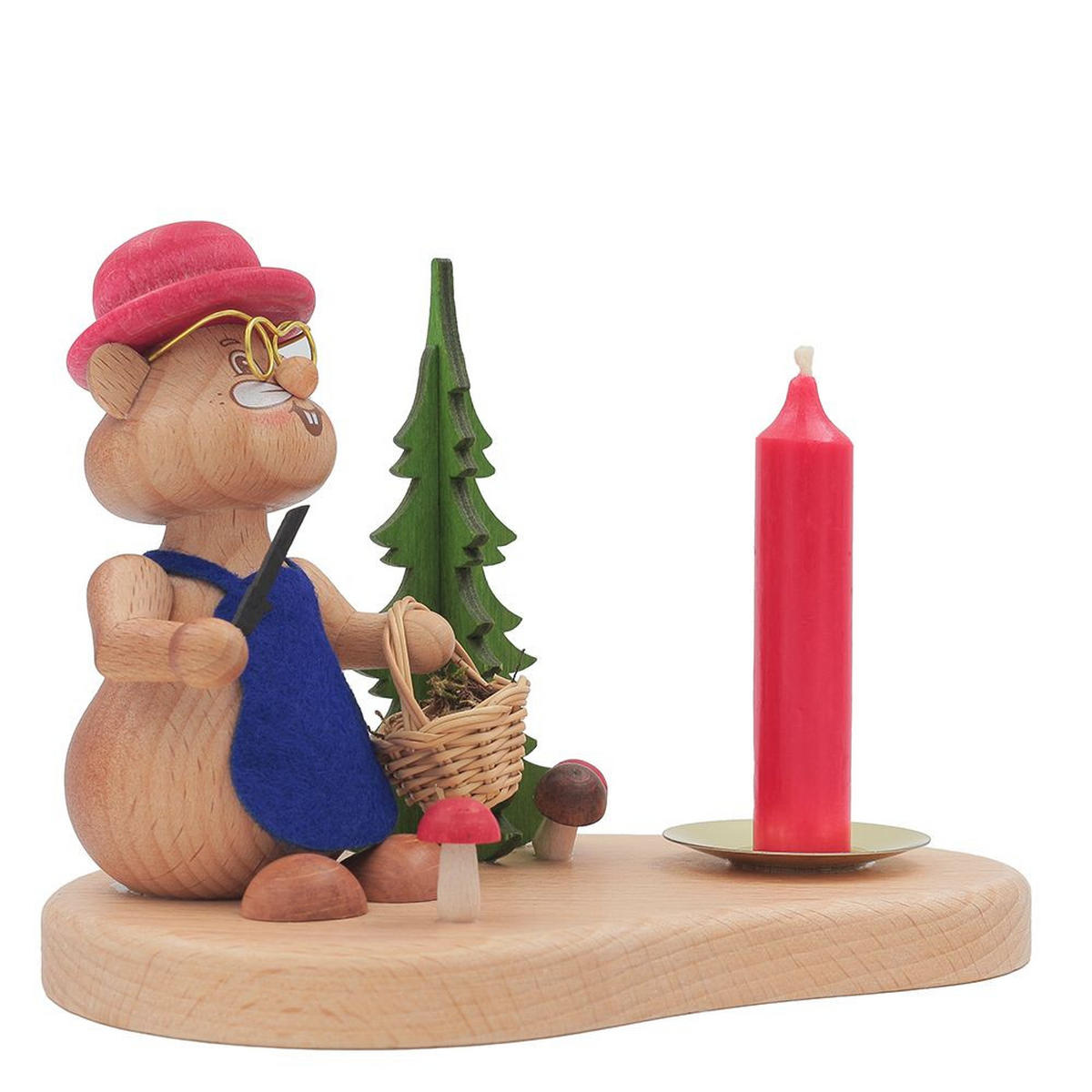 HOLZFIGUR Hamster Pilzsammler mit Kerzenhalter 11 cm - Multicolor, Metall (14/1/0.1cm)