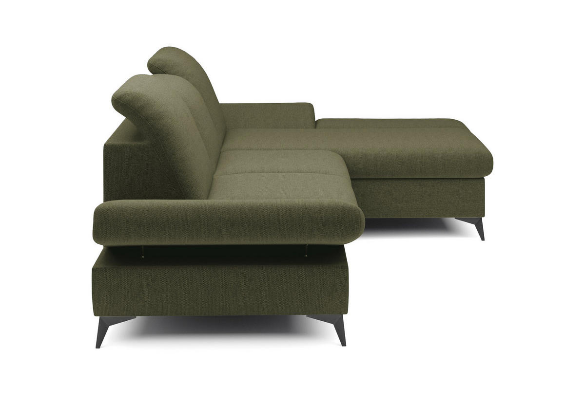 ECKSOFA FELICE R-S Olivgrün Geflochtener Stoff mit Schlaffunktion - Olivgrün, Holz (284/166cm) - MASSENO
