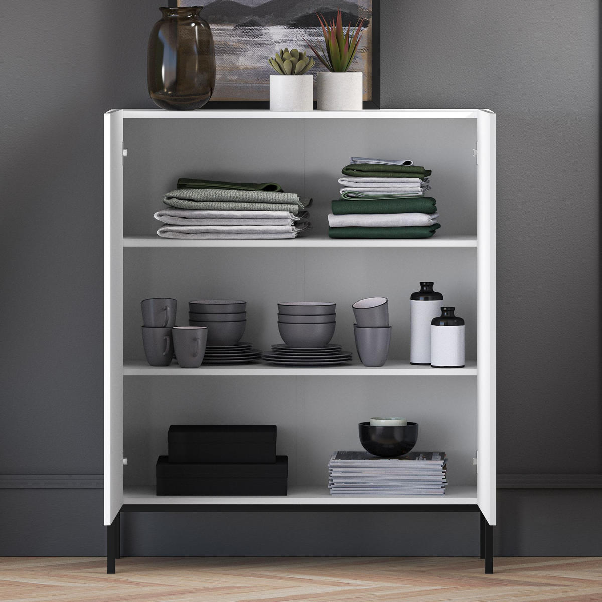 KOMMODE NEBRO,Weiß/Schwarz - Schwarz/Weiß, Holzwerkstoff (100/120/37cm) - KONSIMO®