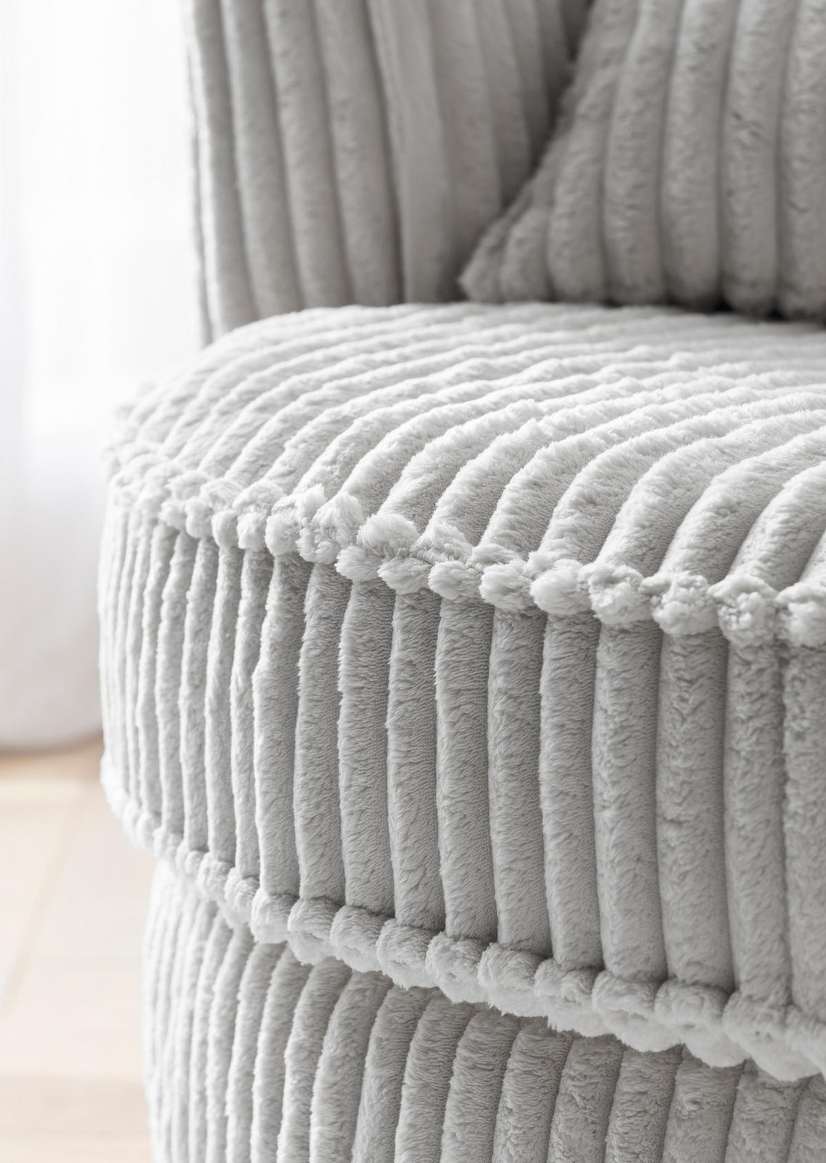 BIG-SESSEL Relaxsessel Mega Cord hell grau Ø 120 cm 360° drehbar, inklusive 3x Kissen - Hellgrau/Grau, Holz/Textil (120/86/120cm) - Furn.Design