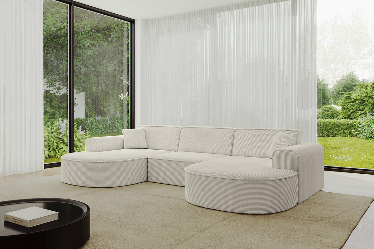 WOHNLANDSCHAFT MARI-U1 - 295x163x73,5 cm Hellgrau Cord - Hellgrau/Schwarz, Holzwerkstoff/Kunststoff (295/73.5/163cm) - ALTDECOR