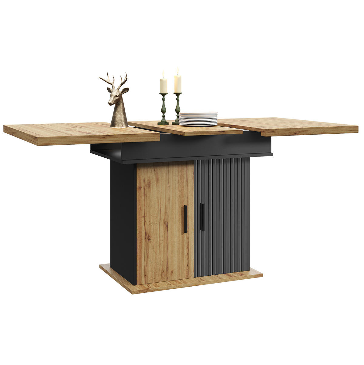 AUSZIEHTISCH 110-140/80/75 cm in Schwarz/Natur mit Stauraum für 4-6 Personen - Schwarz, Holzwerkstoff (110/80/75cm) - BEAOK