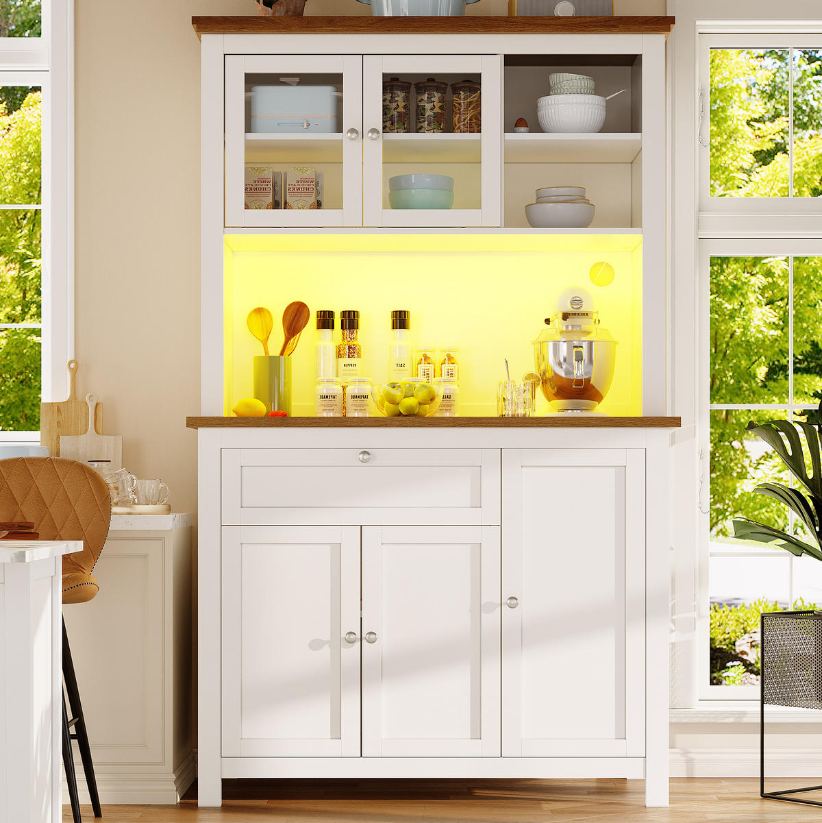 ANRICHTE 104/40/180 cm in Weiß mit LED-Beleuchtung und verstellbaren Böden - Weiß, Holzwerkstoff (104/180/40cm) - Flora Grace