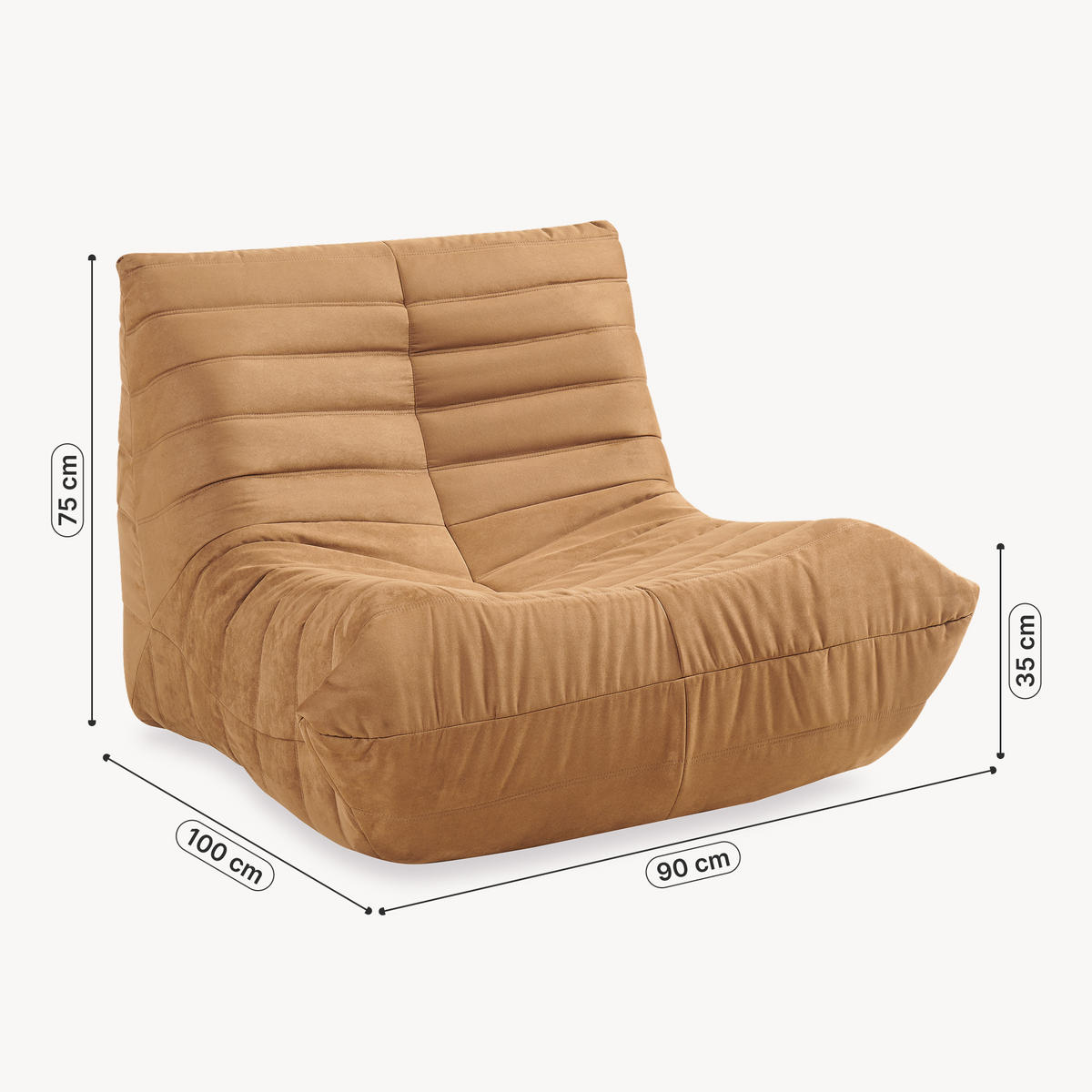 BODENSESSEL Kodsø - Braun, Textil (90/75/100cm) - [en.casa]
