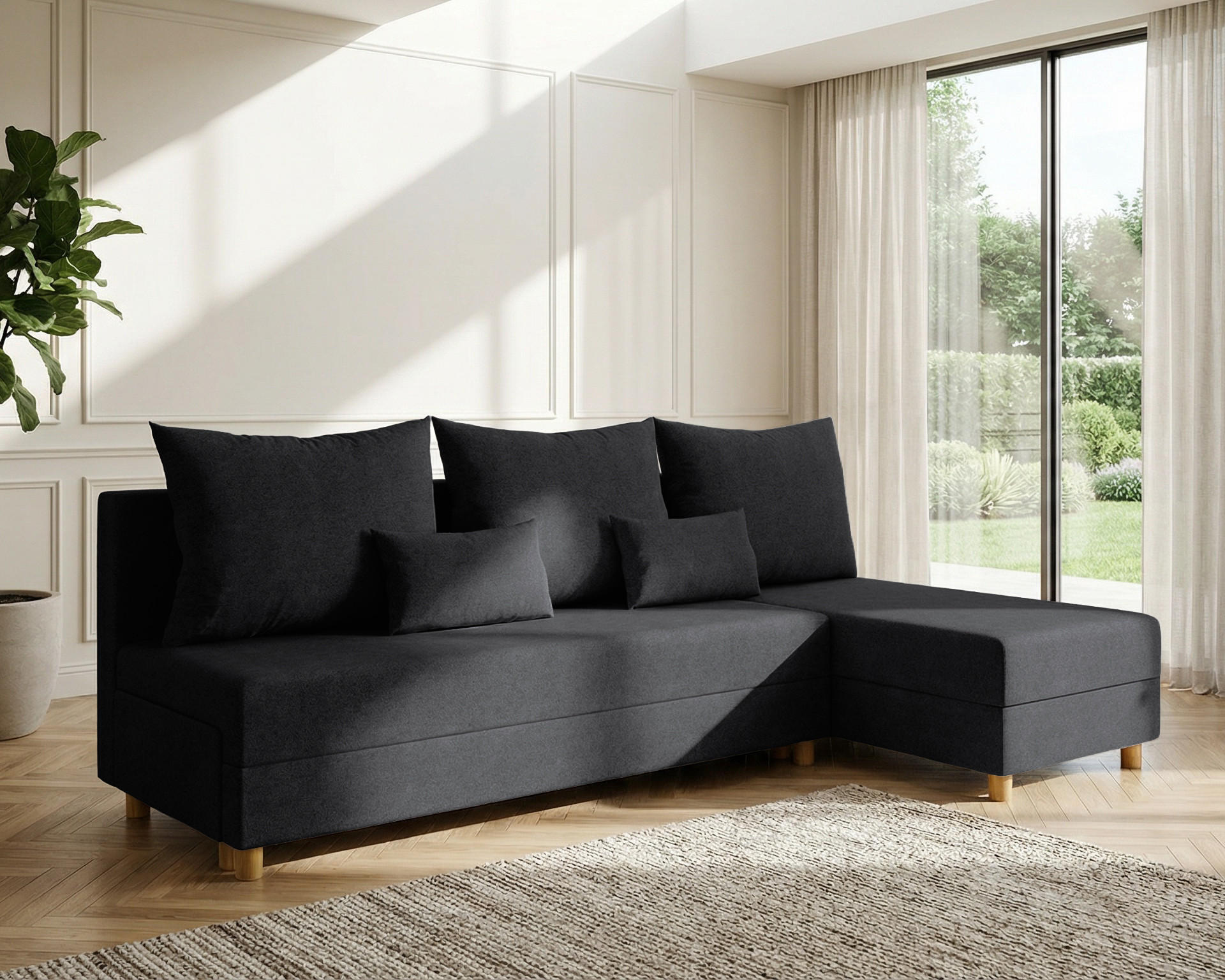 ECKSOFA Lellice L-Form - links oder rechts montierbar, dunkelgrau - Dunkelgrau, Holz (214/122cm) - Homesy