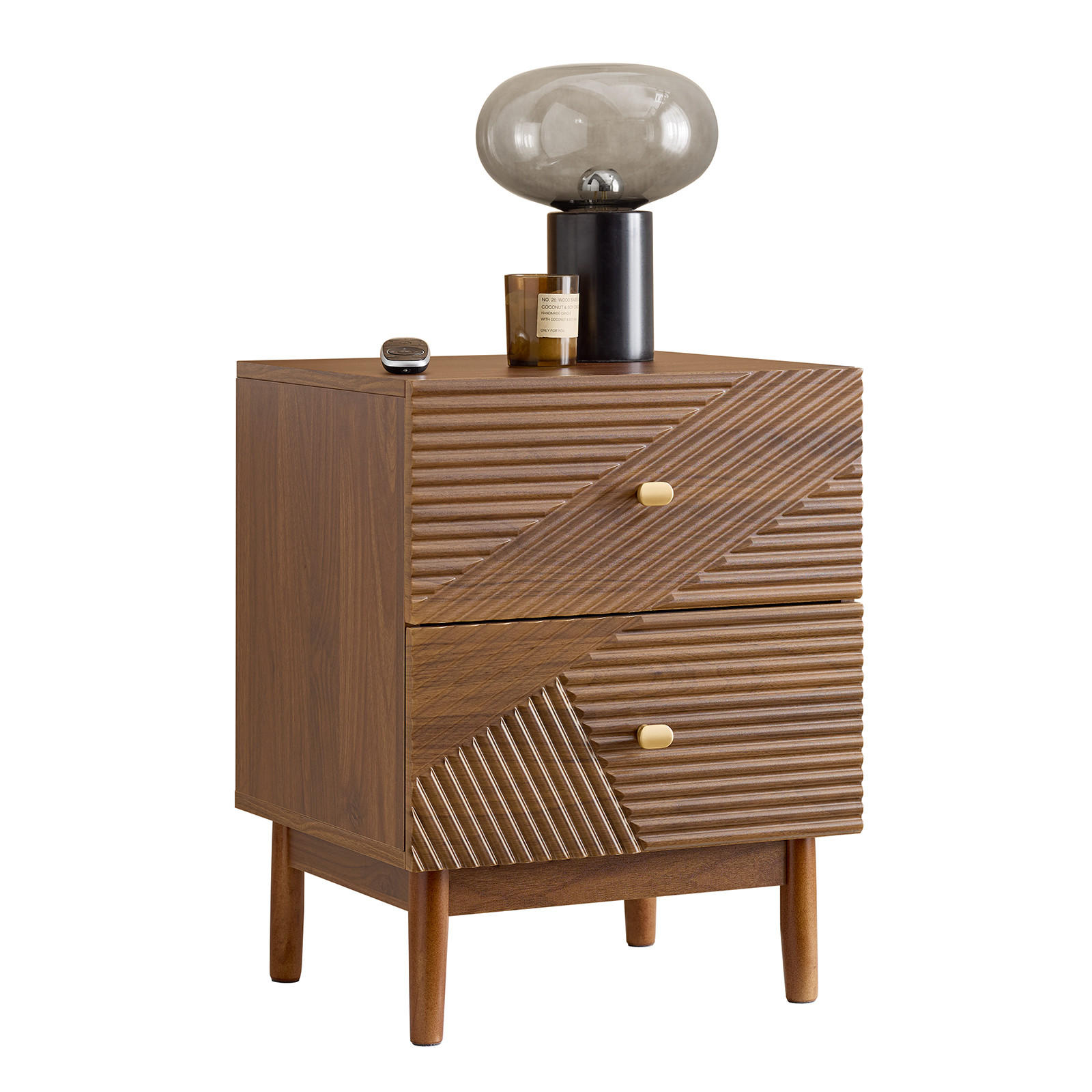 NACHTTISCH mit 2 Schubladen, Natur - Naturfarben, Holzwerkstoff (45/58/40cm) - SoBuy