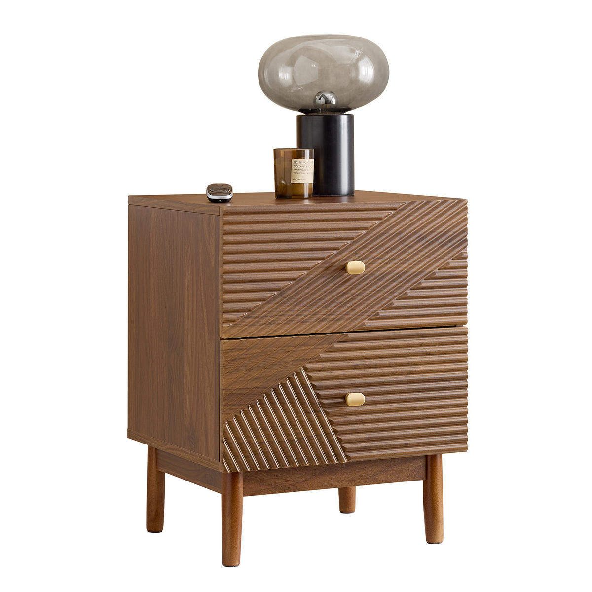 NACHTTISCH mit 2 Schubladen, Natur - Naturfarben, Holzwerkstoff (45/58/40cm) - SoBuy