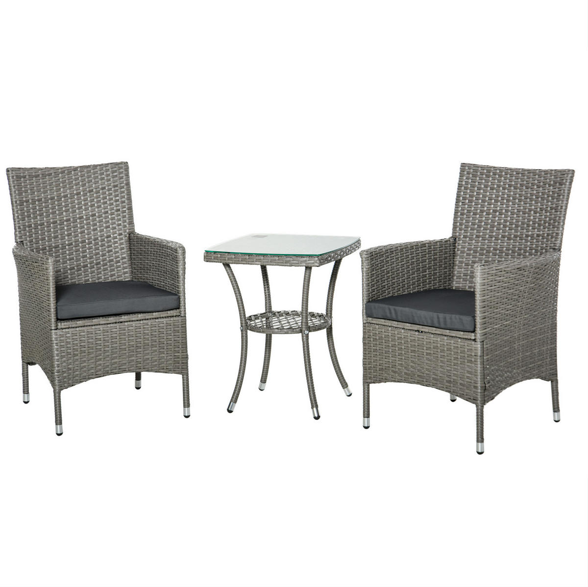 BALKONMÖBEL-SET 60/58,5/89,5 cm, 3-teilig mit Sitzkissen und Glastisch, Grau - Grau, Naturmaterialien - Redom