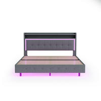 POLSTERBETT 160/200 cm mit USB-Steckdose, LED-Beleuchtung, versteckten Füßen und Leinenbezug, Grau - Grau, Textil (160/200cm) - Redom