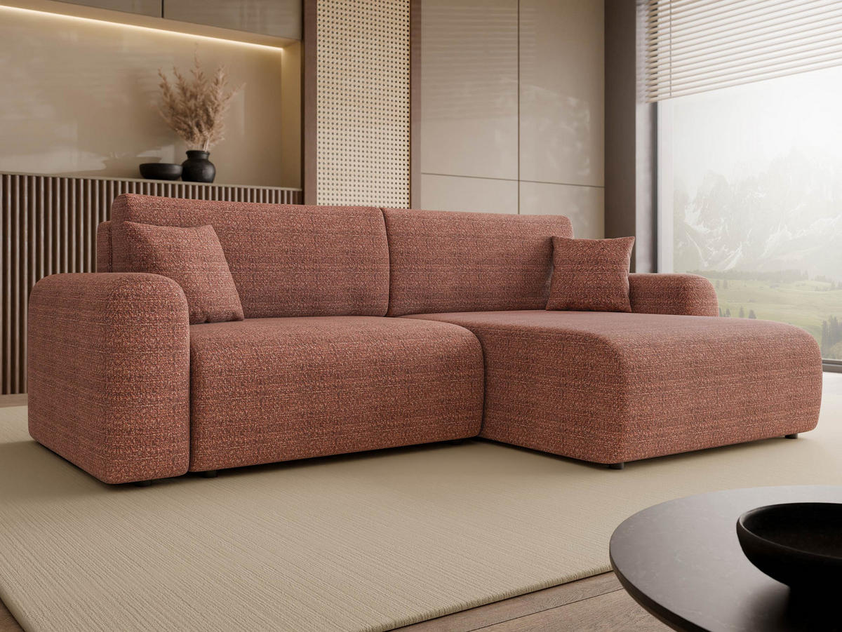 ECKSOFA Floryn L - Schwarz/Rosa, Holz/Kunststoff (245/145cm) - MIRJAN24