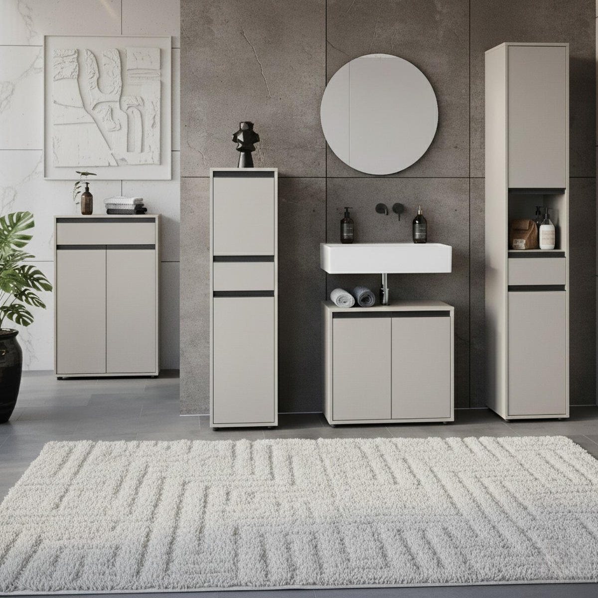 HOCHSCHRANK HAMBURG Soft-Close Modern 33x181x34 cm Steingrau - Grau, Holzwerkstoff (33/181/34cm) - KADIMA DESIGN
