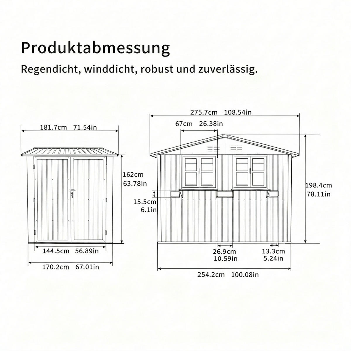 GERÄTEHAUS 275.7/181.7/194.8 cm Anthrazitgrau mit 2 Fenstern und Blumenregal (4,33 m²) - Anthrazit, Metall (181.7/198.4/275.7cm) - Oxeza