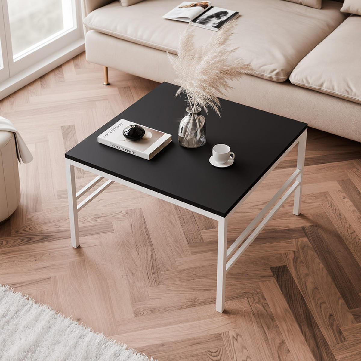 COUCHTISCH FORMA 60/60 cm Quadrat, Weiß / Schwarz matt - Schwarz/Weiß, Metall (60/60/40cm) - Idohome