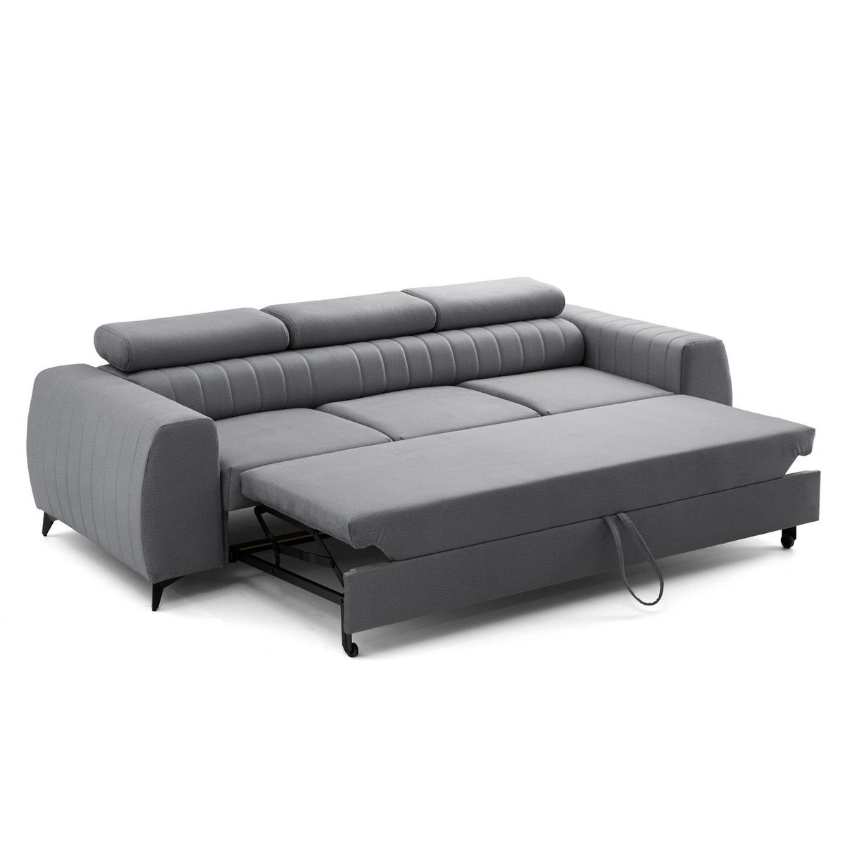 3-SITZER Sofa PIERO mit Schlaffunktion 125x195 Velours Grau - Schwarz/Grau, Holz/Textil (260/90/100cm) - Muffo