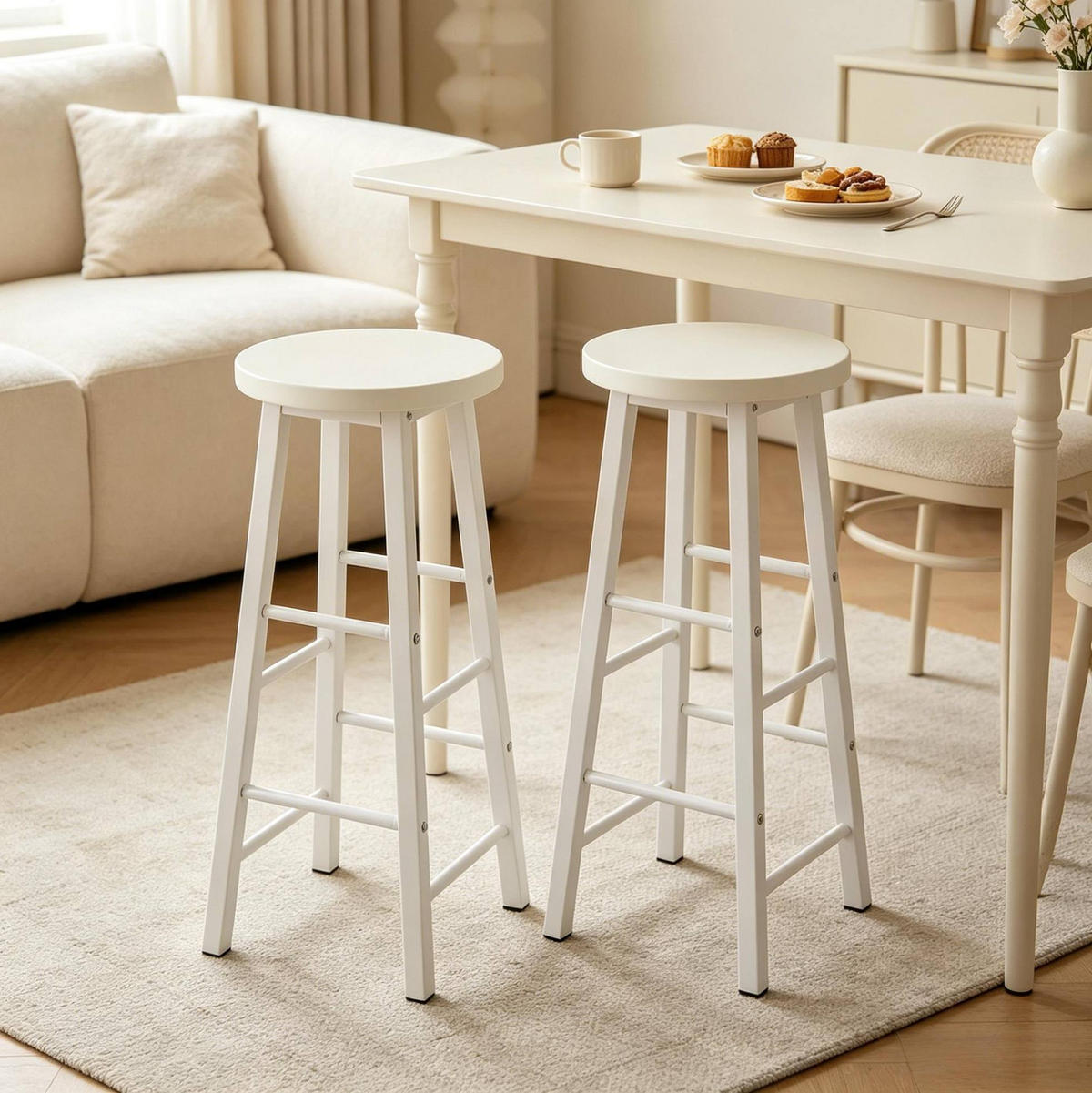 BARHOCKER 2er-Set Weiß mit Fußlehne - Weiß, Metall (30/71/30cm) - MIVRAY