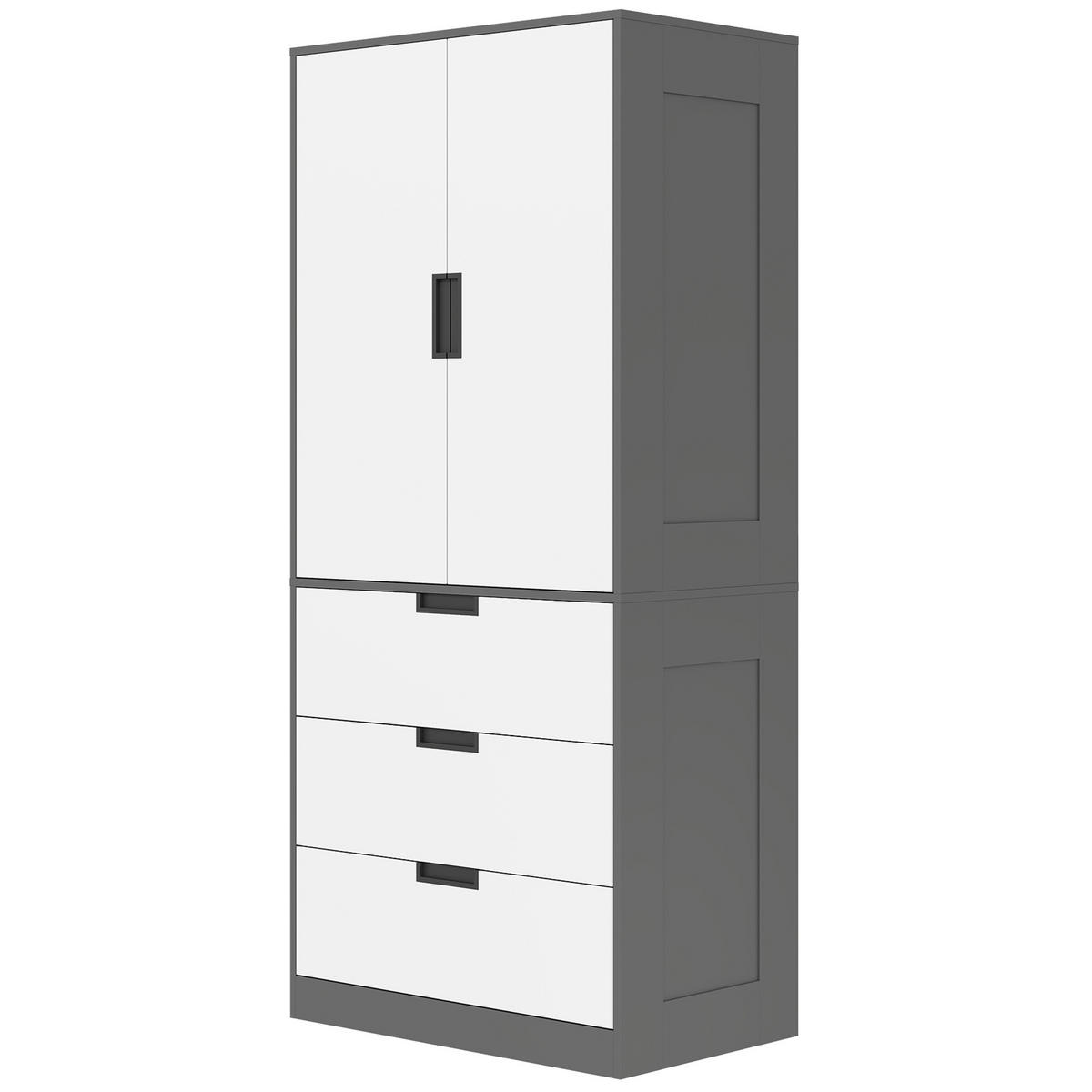 KLEIDERSCHRANK DE-17198 3 Schubladen & Soft-Close-Türen Grau - Grau, Holzwerkstoff (50/180/80cm) - ComfortXL