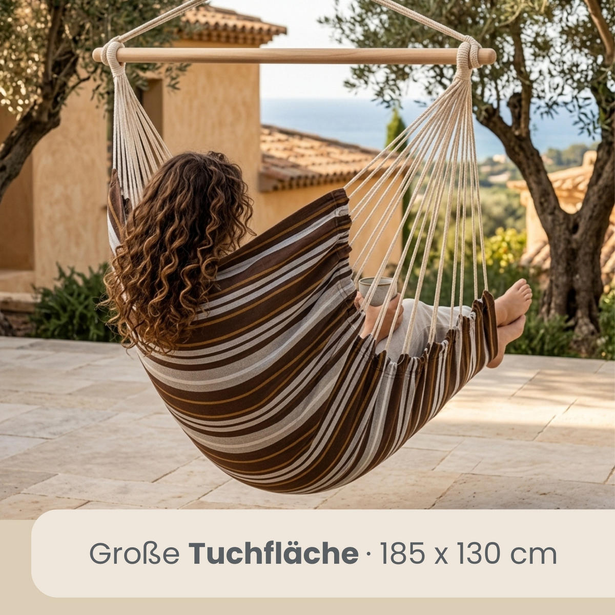 XXL HÄNGESESSEL 185/130 cm Belastbar bis 150 kg Multicolor - Braun, Textil (130/155/185cm) - Amanka