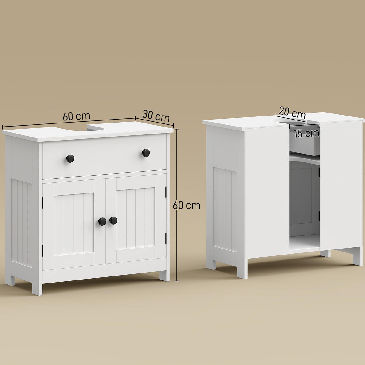 BADEZIMMERSCHRANK Weiß 30.0/60.0/60.0 cm - Weiß, Holzwerkstoff (60/60/30cm)