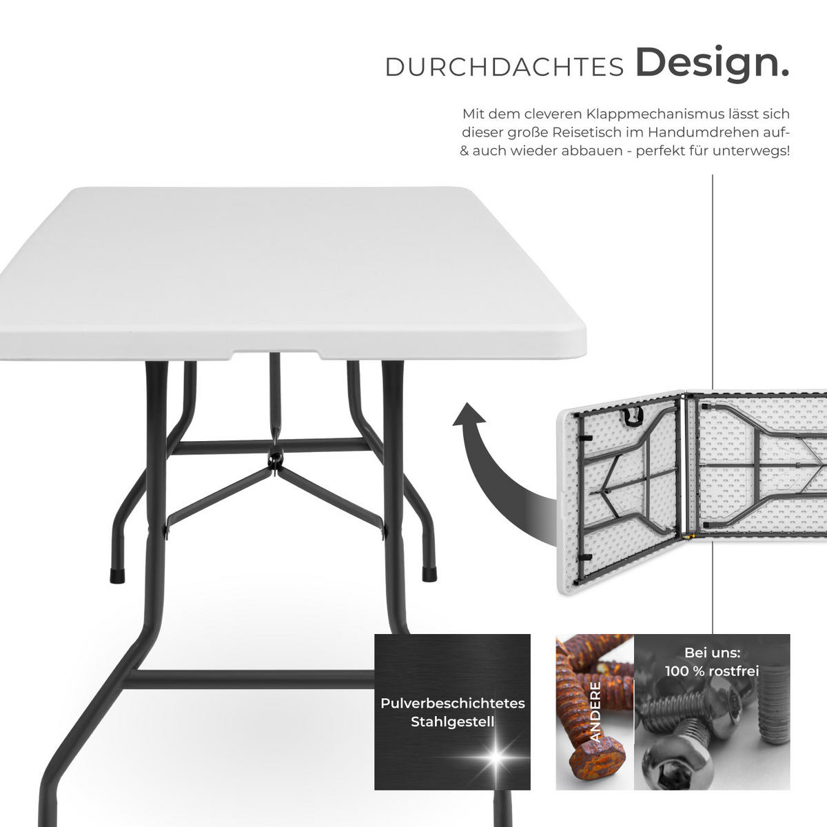 CAMPINGTISCH ,183 x 76 x 74 cm,weiß - Weiß, Kunststoff (183/76/74cm) - tectake
