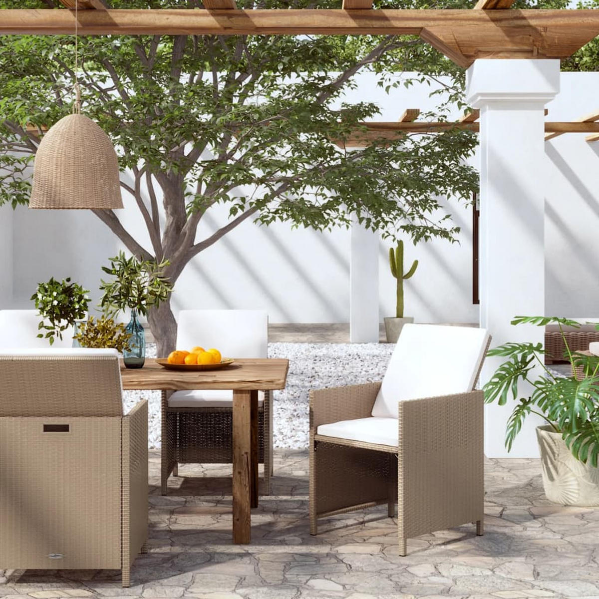 GARTENSTÜHLE mit Kissen 4 Stk. Poly Rattan Beige - Beige, Kunststoff (52/85/52cm) - furnicato