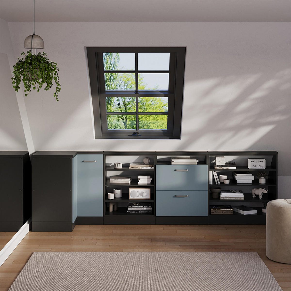 DACHSCHRÄGENSCHRANK ECKSCHRANK Rion Blau-Grau/Anthrazit 75.6 x 81.6 cm mit 1 Tür - Anthrazit/Blaugrau, Holzwerkstoff (75.6/81.6/75.6cm) - Vicco