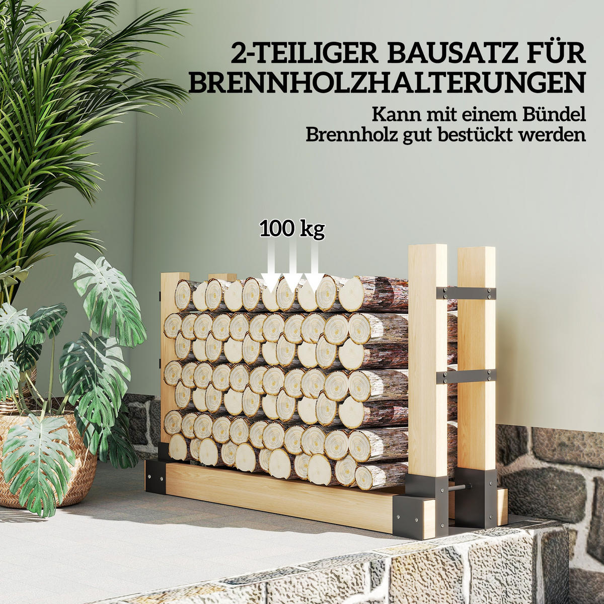 2ER Set Kaminholzregal für innen mit verstellbar Länge Metall Schwarz - Schwarz, Metall (10/15.5/33.5cm) - Outsunny