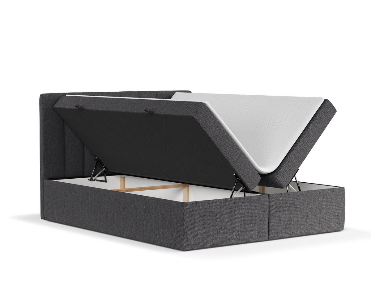 BOXBETT Novento Anthrazit 160/200 cm mit Matratze und Topper - Anthrazit/Schwarz, Holz/Holzwerkstoff (160/200cm) - Maison de Reve