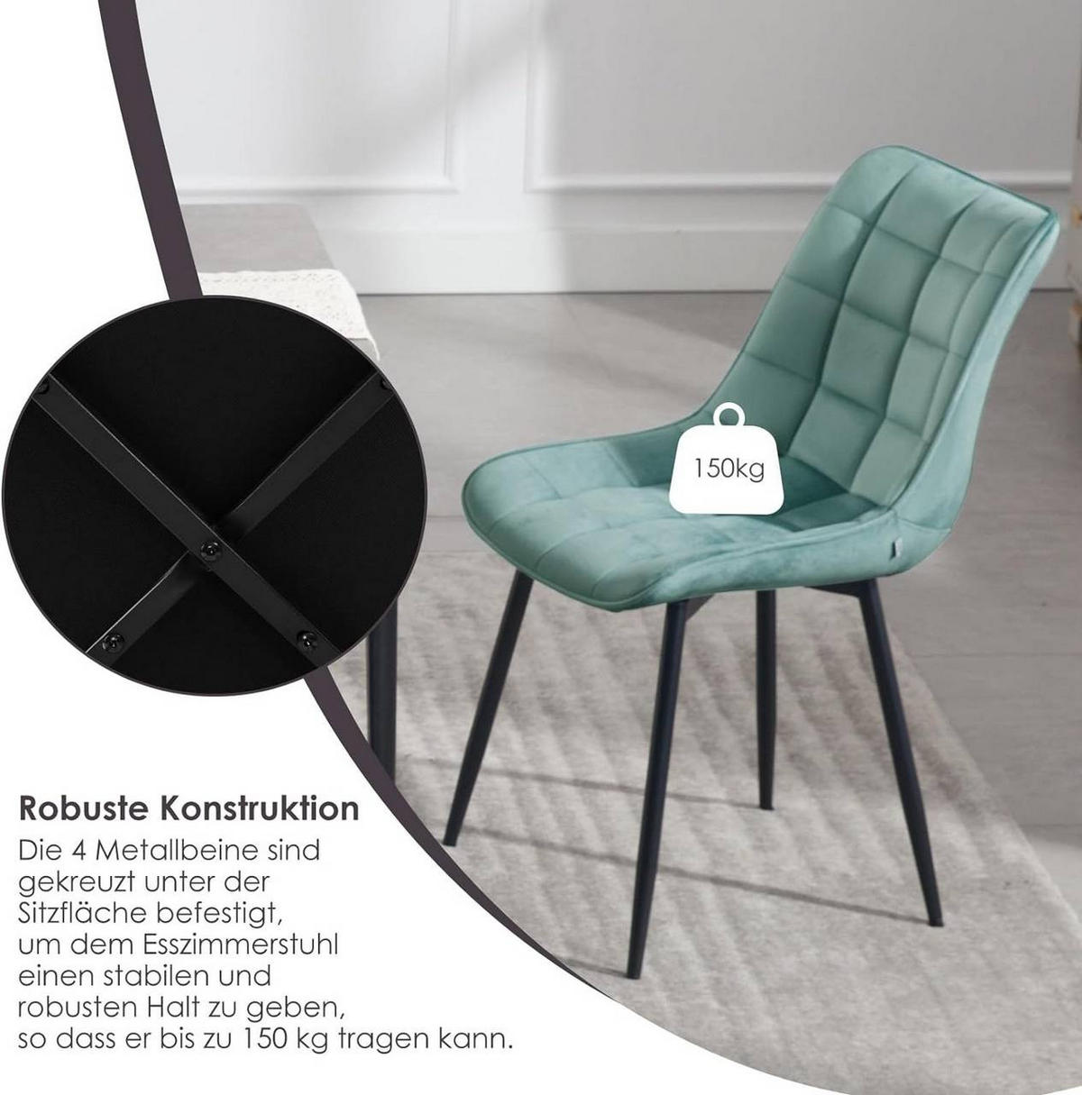 ESSZIMMERSTUHL 2er Set, Samt, Metallbeine, Türkis - Türkis/Schwarz, Textil/Metall (46/85.5/40.5cm) - Woltu