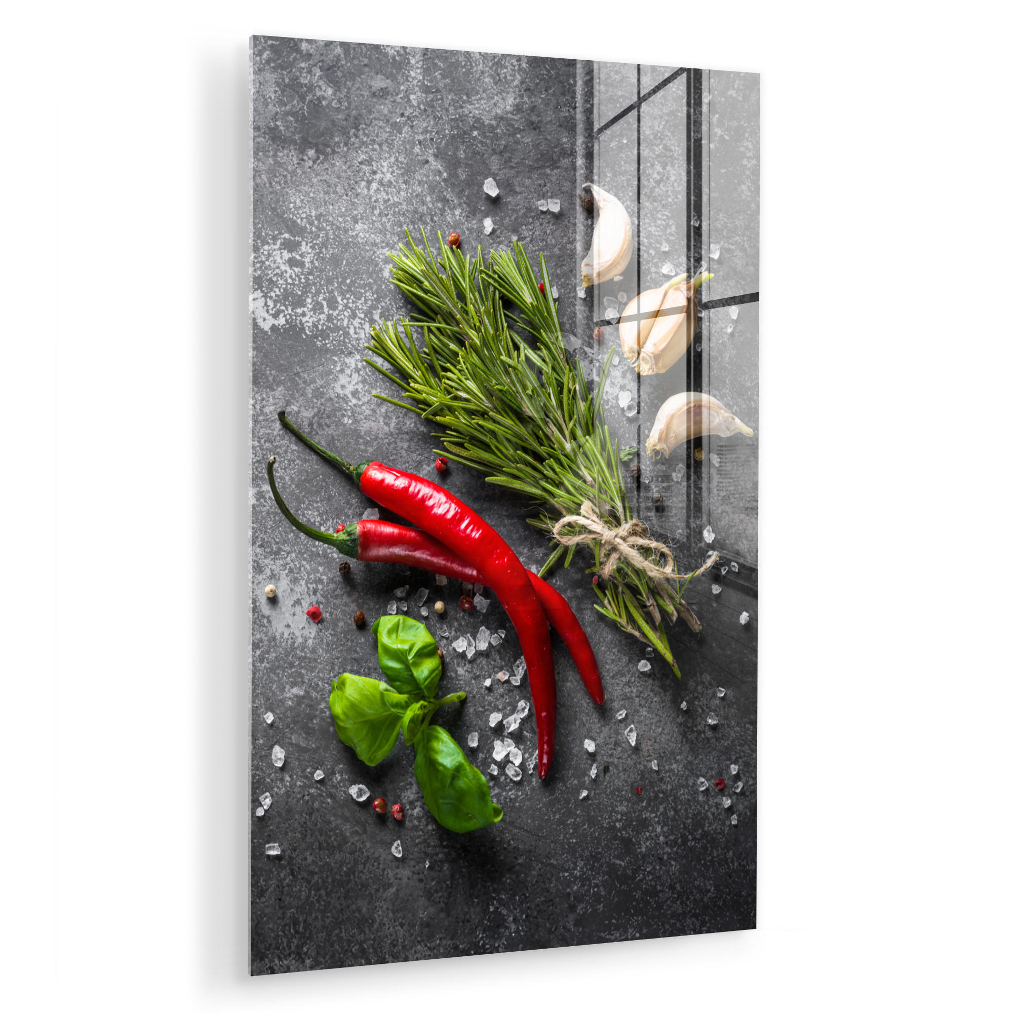 MuchoWow OBRAZ NA AKRYLOVÉM SKLE Pepř - Bylinky - Koření - Beton 60x90 cm