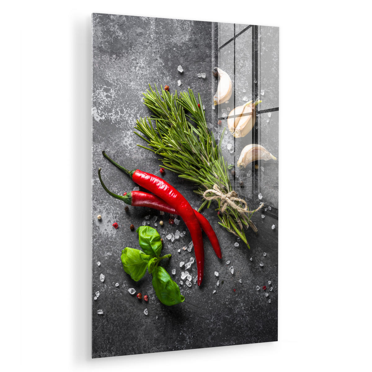 ACRYLGLASBILD Pfeffer - Kräuter - Gewürze - Beton 40x60 cm - Dunkelgrau, Glas (40/60cm) - MuchoWow