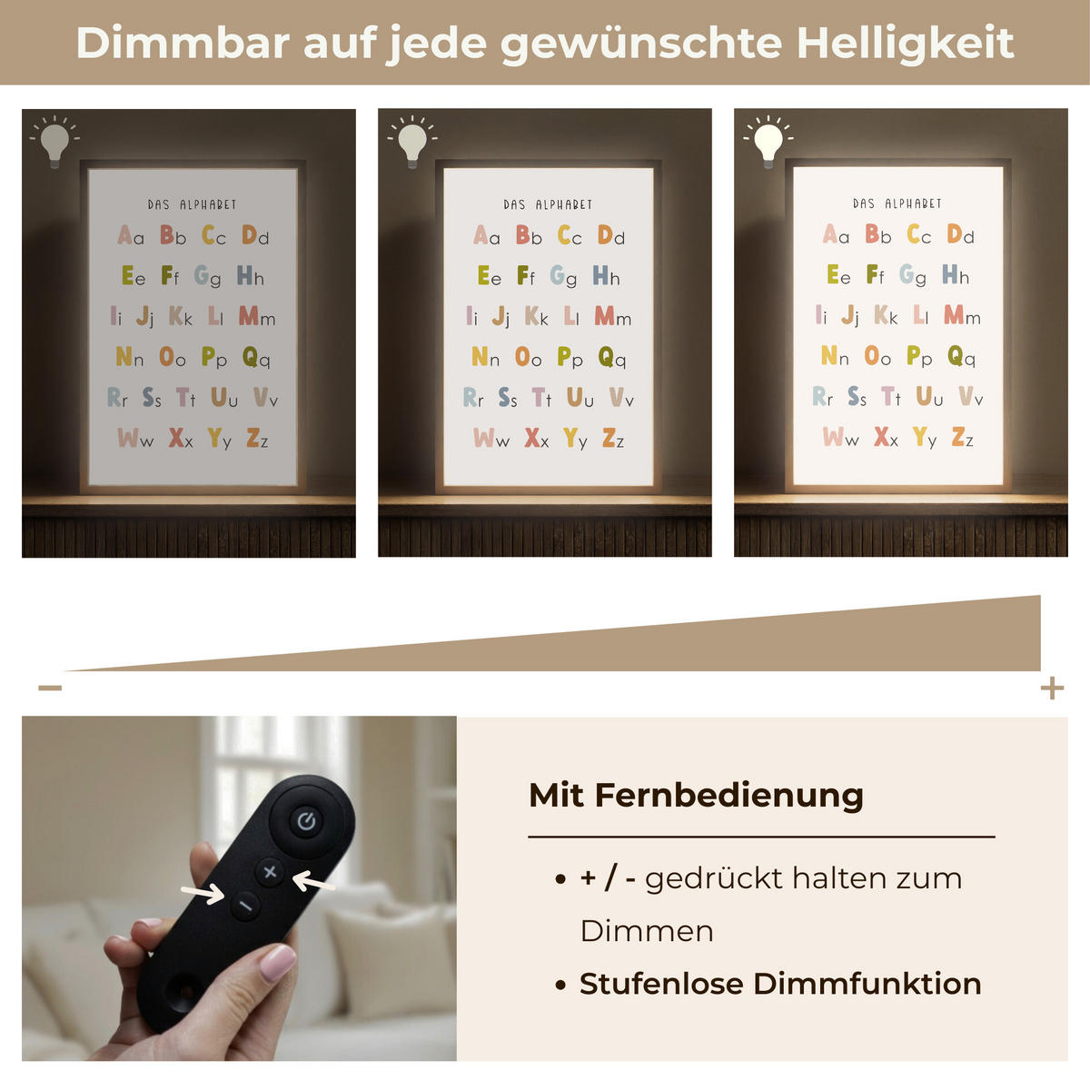 NACHTTISCHLAMPE MIT AKKU Pädagogisch - Alphabet lernen - Farbenfroh - Weiß - Buchstaben 40x60 cm - Weiß, Holzwerkstoff (8/40/60cm) - OnlyWow