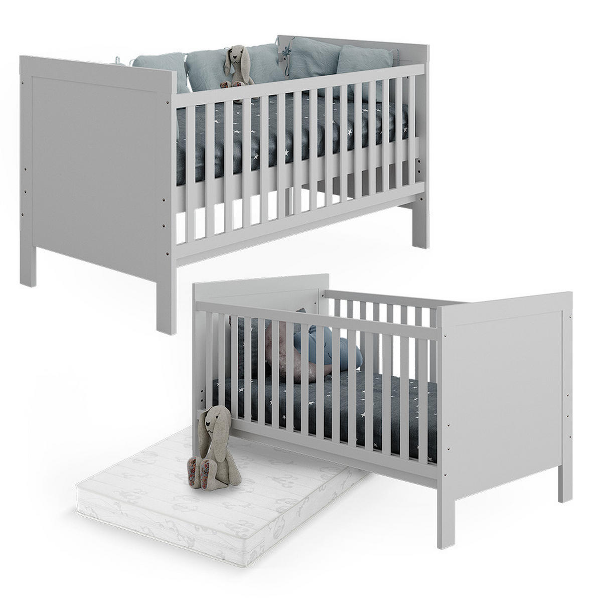 BABYBETT Ajaton Weiß 144.4 x 83 cm mit Matratze - Weiß, Holzwerkstoff (144.4/83/80.8cm) - VitaliSpa