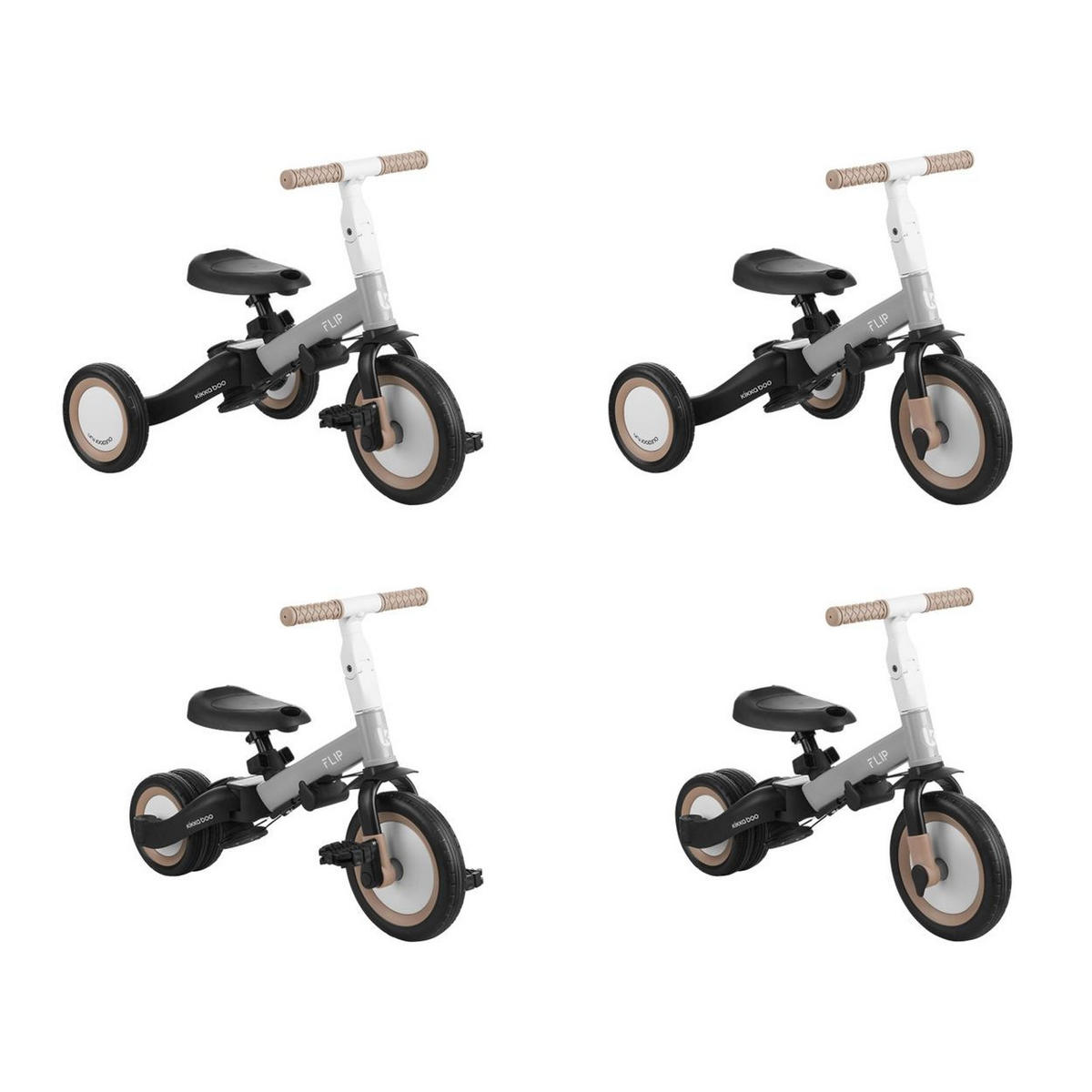 DREIRAD Flip 5 in 1 grau Stahlrahmen, rutschfeste Griffe, verstellbar - Grau, Metall (69/45/78cm) - Kikka boo