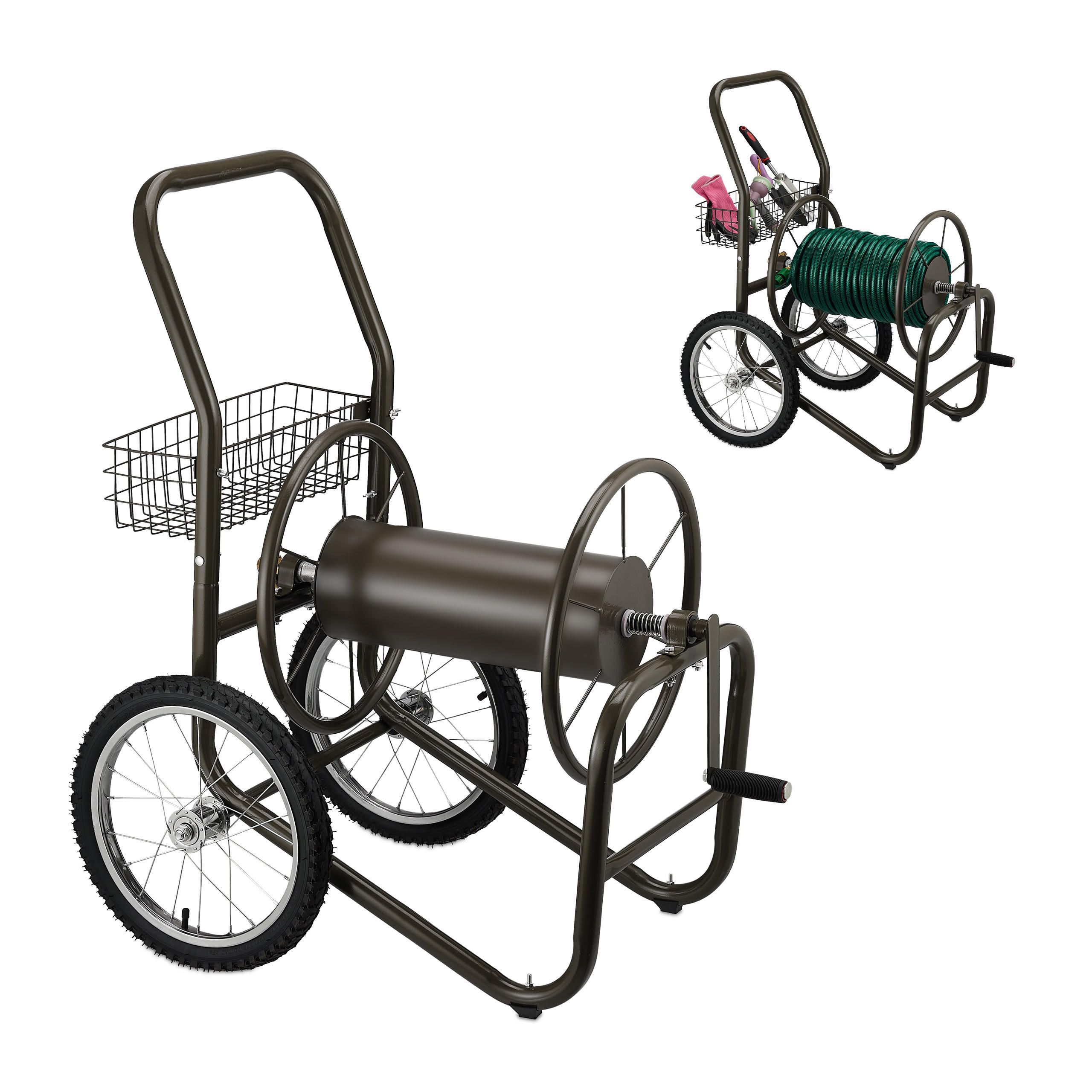 SCHLAUCHWAGEN - Braun, Kunststoff/Metall (58/100/88cm) - Relaxdays