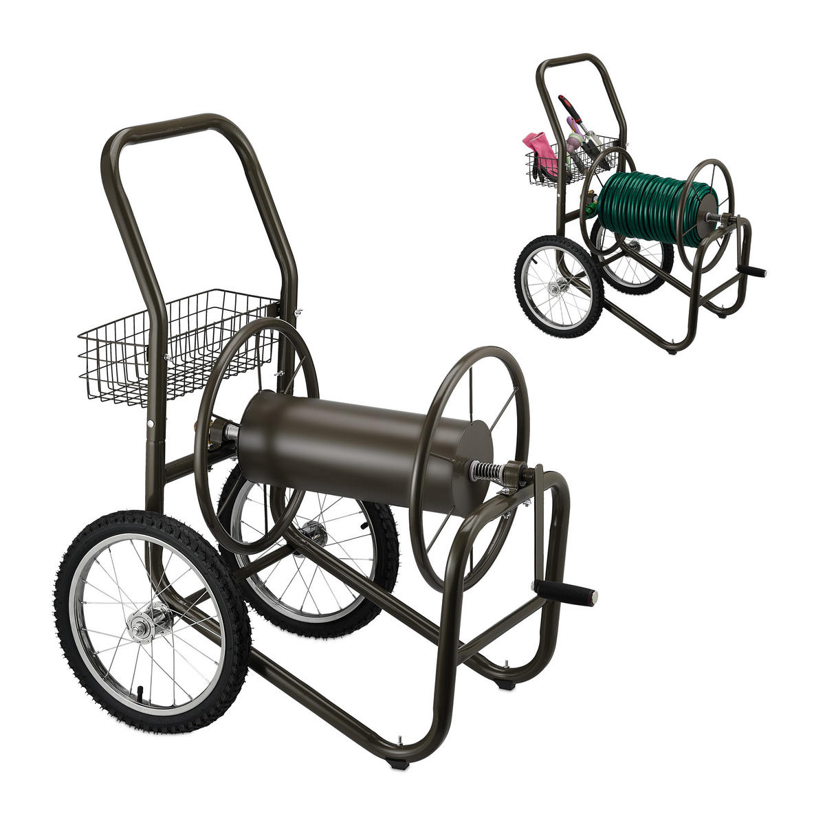 SCHLAUCHWAGEN - Braun, Kunststoff/Metall (58/100/88cm) - Relaxdays