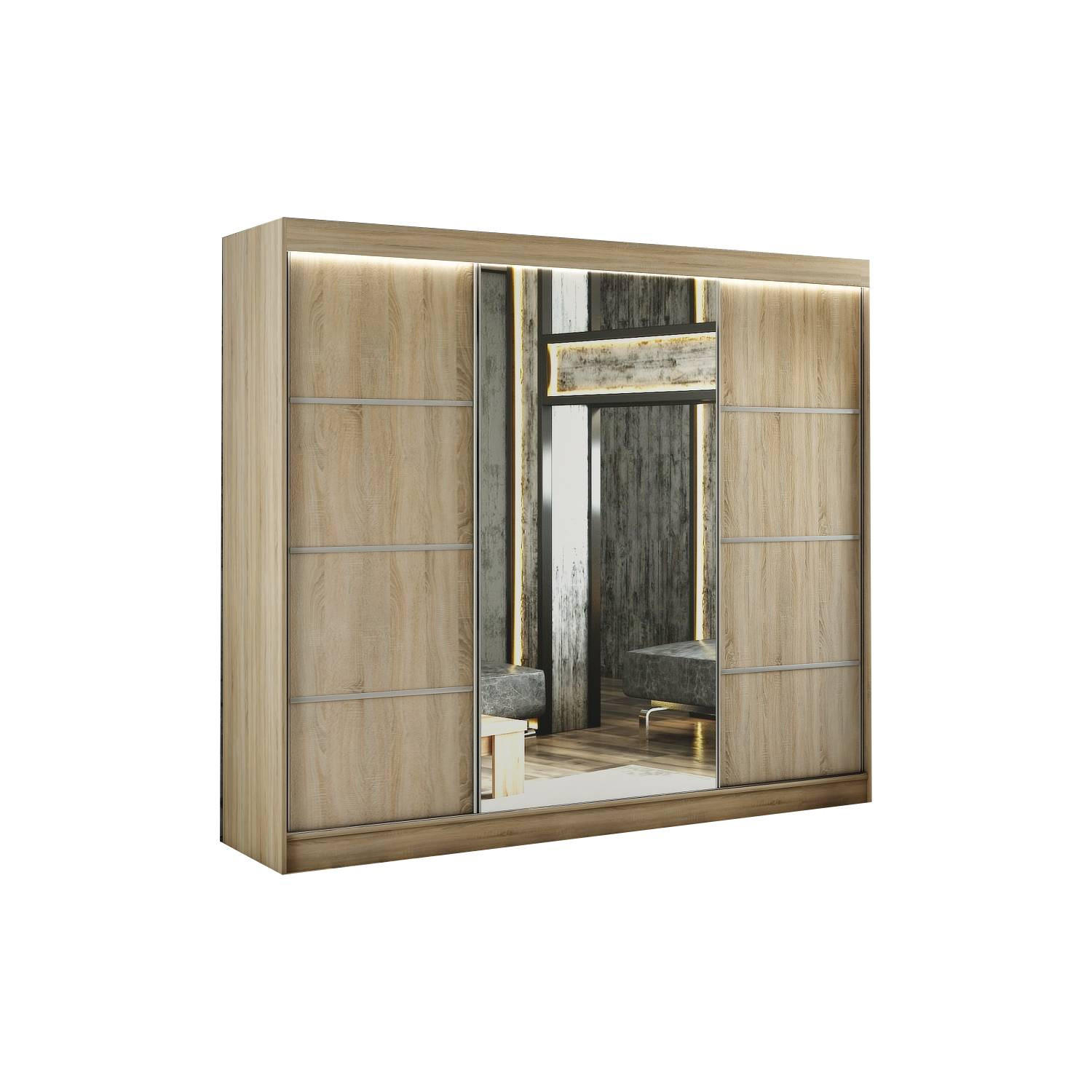 SCHIEBETÜRENSCHRANK RABI - Sonoma Eiche, Holzwerkstoff (250/215/61cm) - Meblini