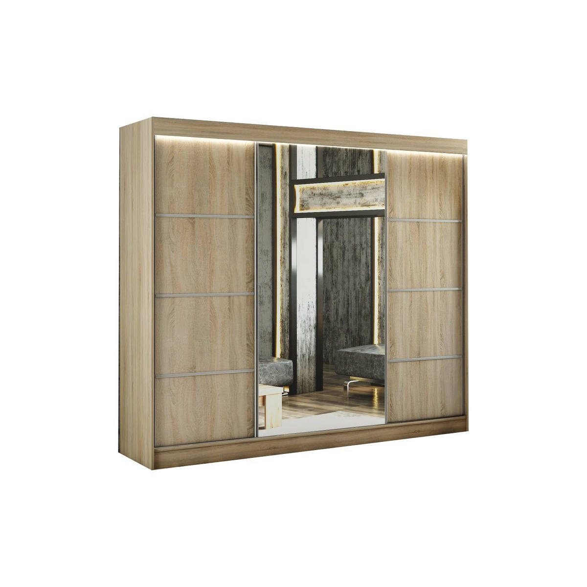 SCHIEBETÜRENSCHRANK RABI - Sonoma Eiche, Holzwerkstoff (250/215/61cm) - Meblini